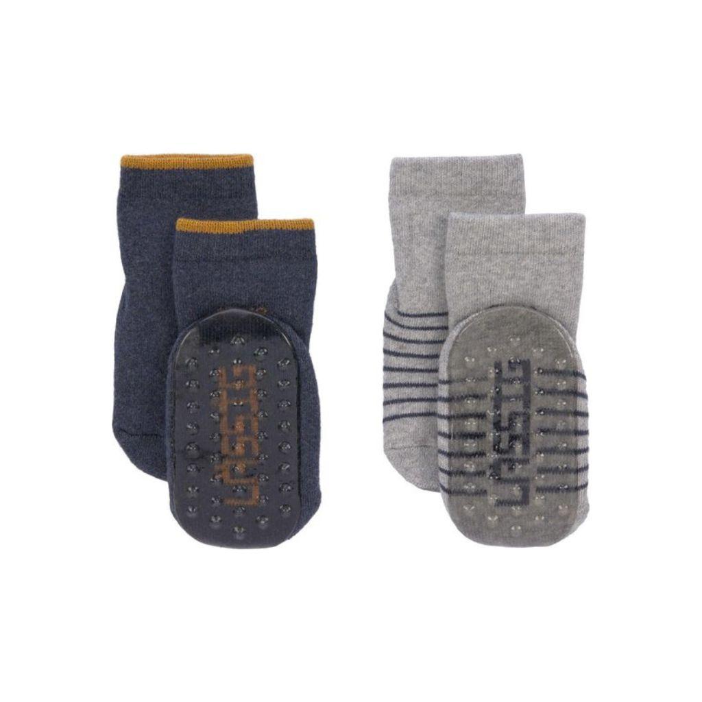 Lässig Sokken antislip blauw/grijs - 2 stuks