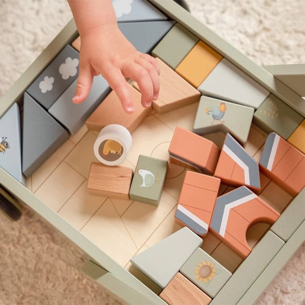 Little Dutch Pousseur avec blocs en bois Little Farm vert