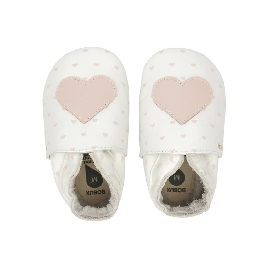 Bobux Schoentjes Soft Soles White With Blossom Hearts wit 0-3 M