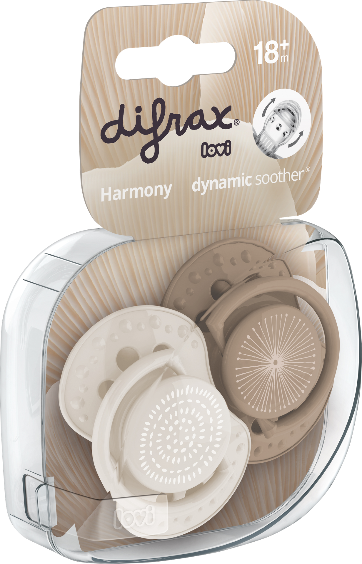 Difrax Sucette + 18 mois LOVI Dynamic Harmony Cream/Light Brown - 2 pièces
