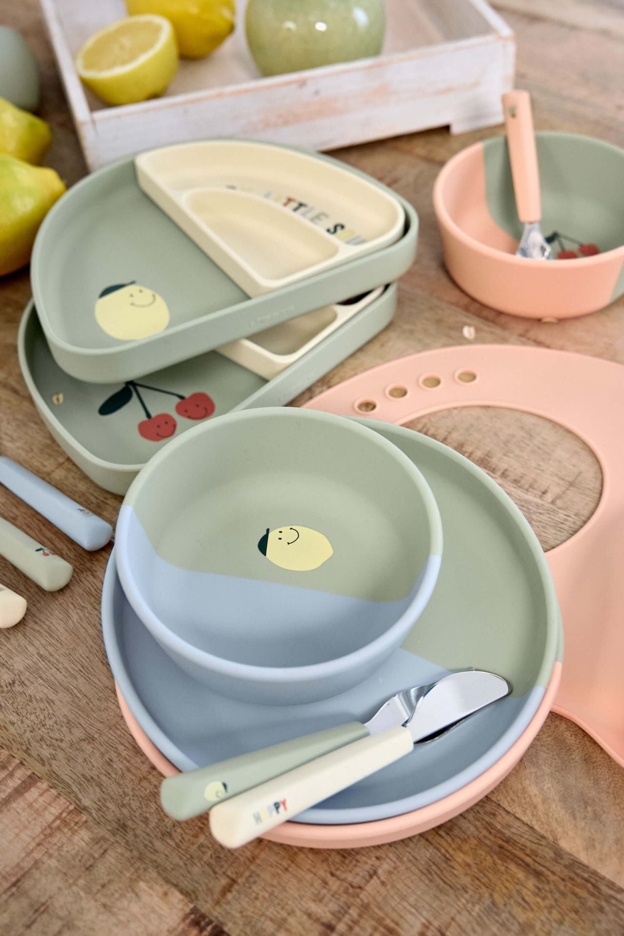 Lässig Vork, lepel en mes met siliconen handvaten Happy Fruits Lemon