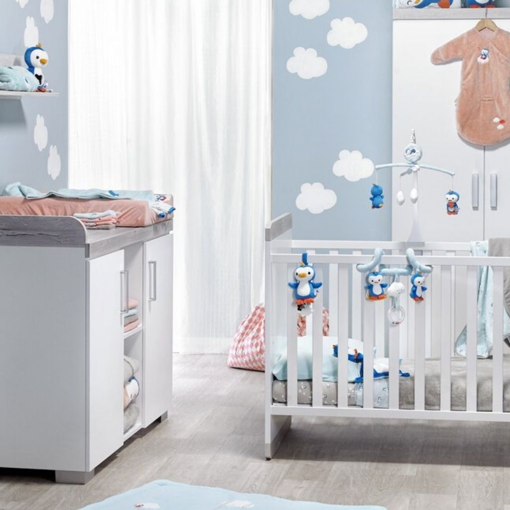 Transland Chambre de bébé 3 pièces (lit évolutif + commode + armoire 2 portes) Alisa blanc
