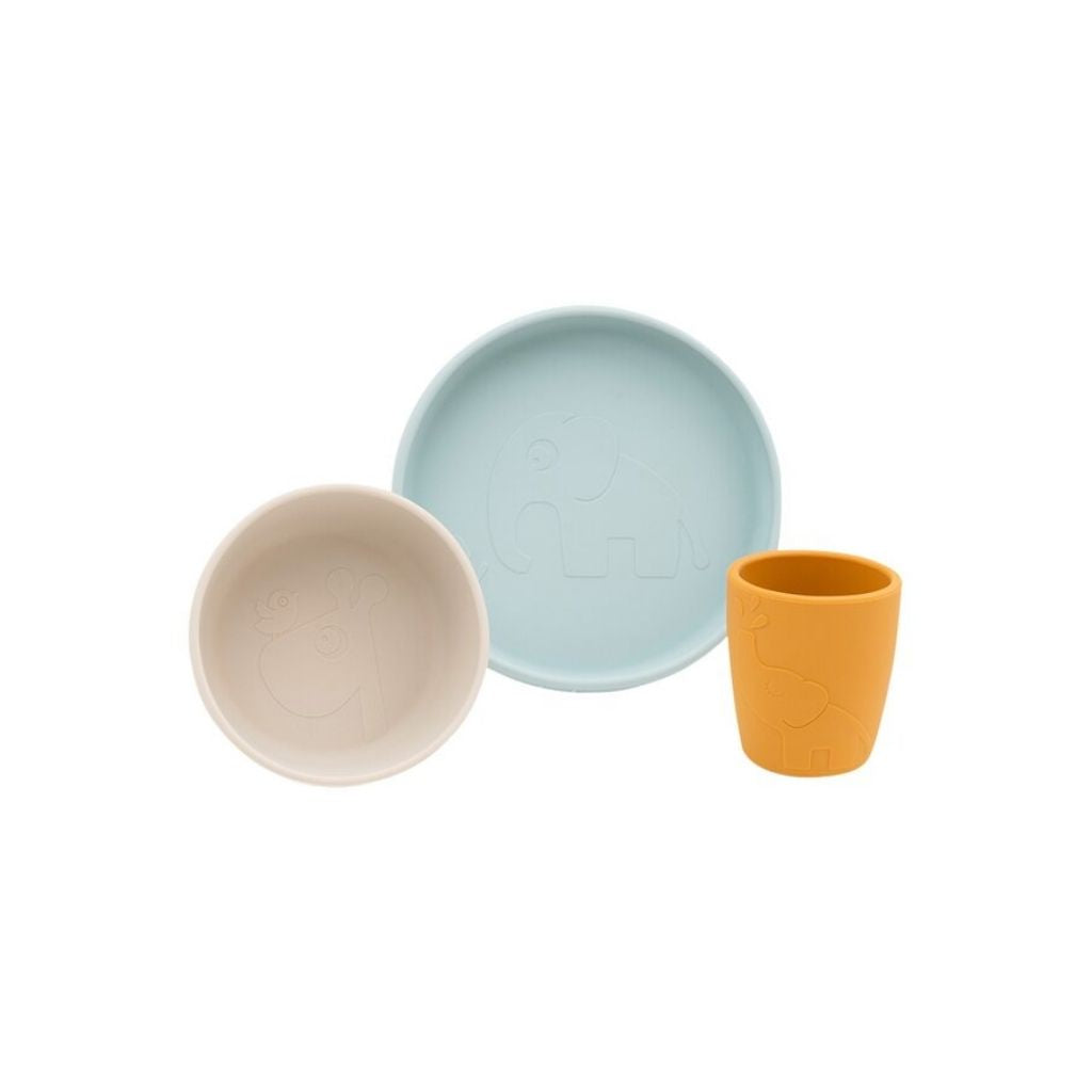 Done by Deer 3-delige eetset Stick & Stay Deer Friends Blue/Mustard/Sand