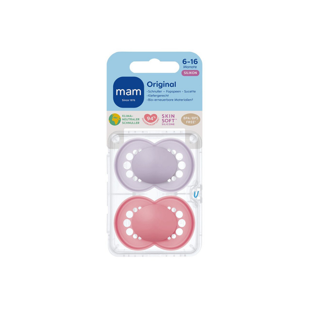 MAM Fopspeen + 6 maanden Original Matt Plain Silicone paars/roze - 2 stuks