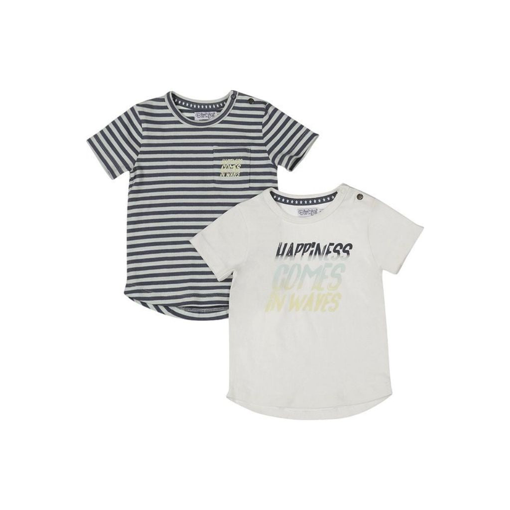 dirkje t-shirt 2stuks korte mouw streep tekst m 86 White boy