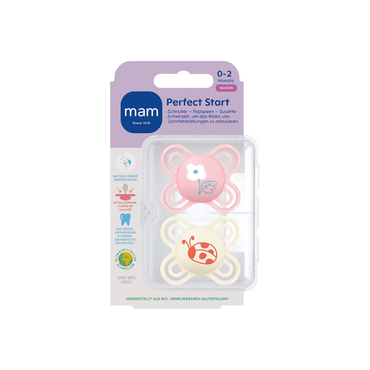 MAM Fopspeen + 0 maanden Perfect Start Silicone roze/lichtgeel - 2 stuks