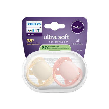 AVENT Fopspeen 0-6 maanden Ultra Soft roze/beige - 2 stuks