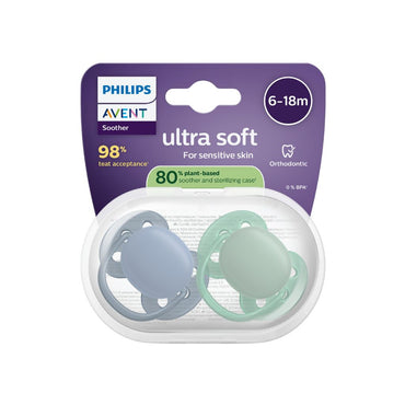 AVENT Fopspeen 6-18 maanden Ultra Soft blauw/groen - 2 stuks
