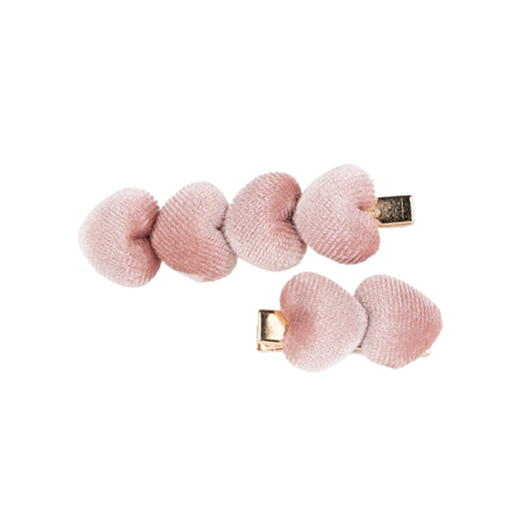 Busy Lizzie Barrettes à cheveux avec cœurs Velours rose clair – 2 pièces