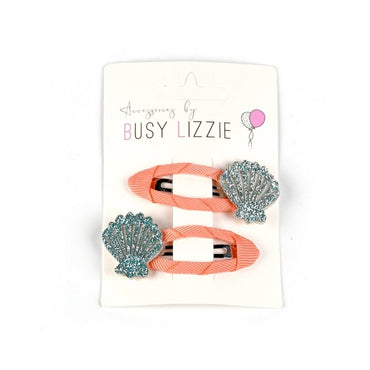 Busy Lizzie Barrettes à cheveux avec coquillage orange – 2 pièces