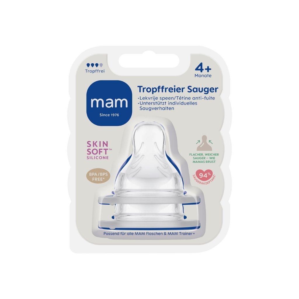 MAM Zuigspeen + 4 maanden SkinSoft Silicone maat X Teat spillfree Transparant - 2 stuks