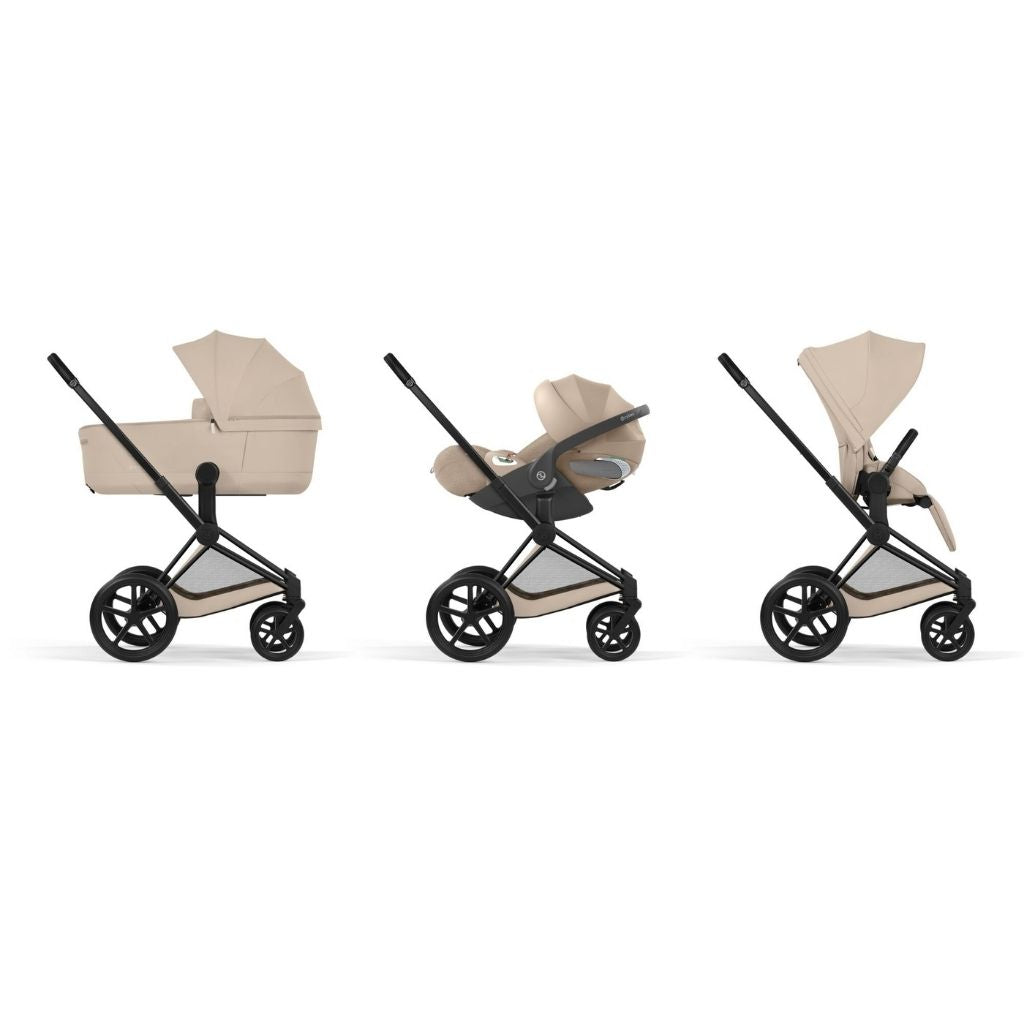 Cybex 2 en 1 Poussette Priam Cozy Beige + Nacelle Cozy Beige (Châssis Matt Black)