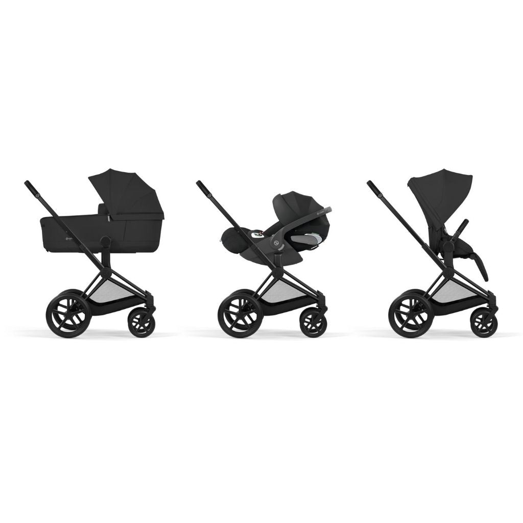 Cybex 2-in-1 Kinderwagen Priam Sepia Black + Draagmand Sepia Black (onderstel Matt Black)
