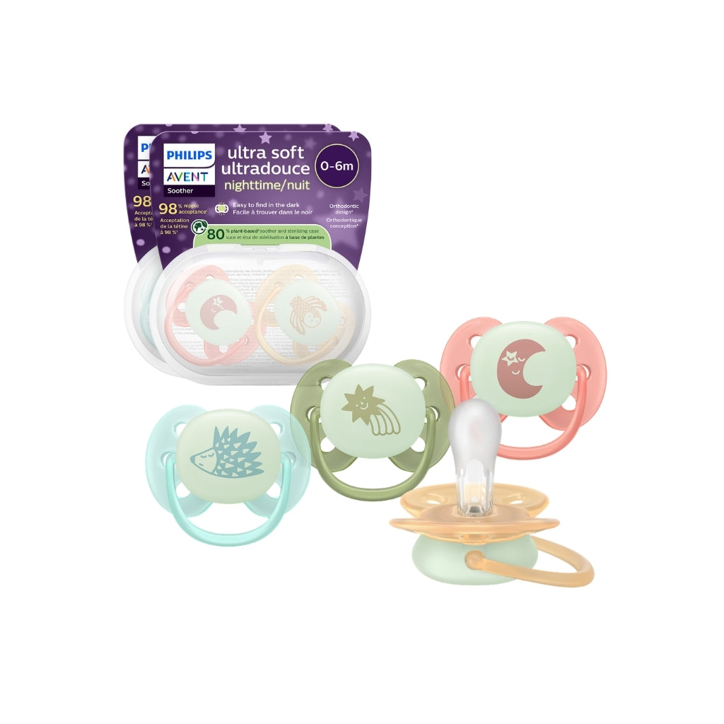 Philips AVENT Sucette +0 mois Soft Night Deco - 4 pièces