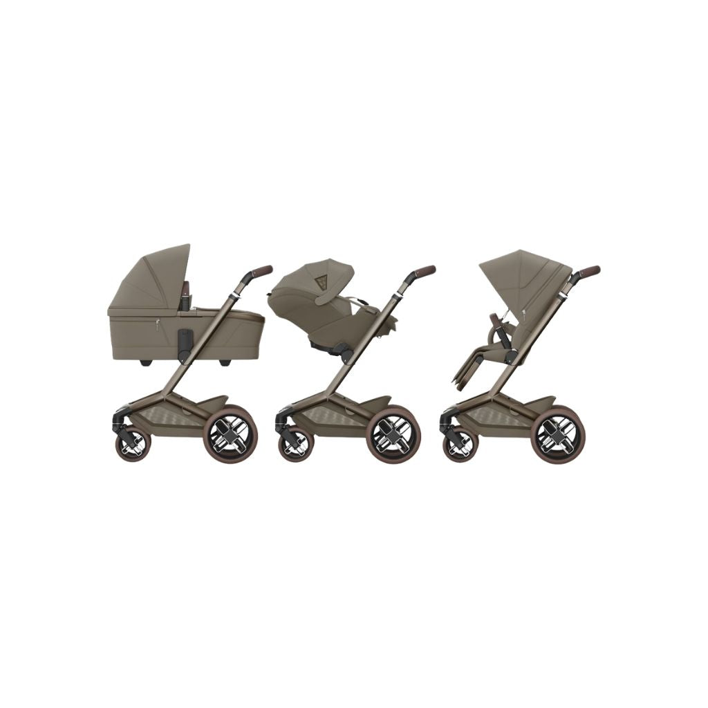 Maxi-Cosi 3-in-1 Kinderwagen Fame Oak Truffle + Draagmand + Pebble Slide Pro Oak Truffle + Basis Familyfix Slide Pro