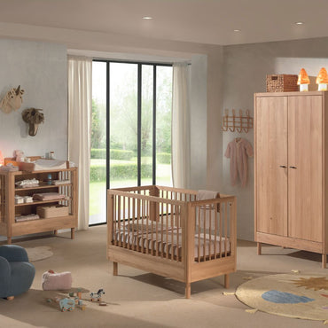 Jaxx 3-delige babykamer (Babybed L 60 x B 120 cm + Verzorgingstafel met verlengstuk + Kast met 2 deuren) Forrest Eik