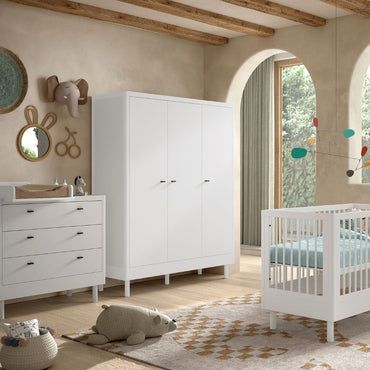 Jaxx 3-delige babykamer (Babybed L 60 x B 120 cm + Commode met verlengstuk + Kast met 3 deuren) Forrest Beuk Wit