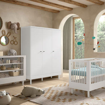 Jaxx 3-delige babykamer (Babybed L 60 x B 120 cm + Verzorgingstafel + Kast met 3 deuren) Forrest Beuk Wit