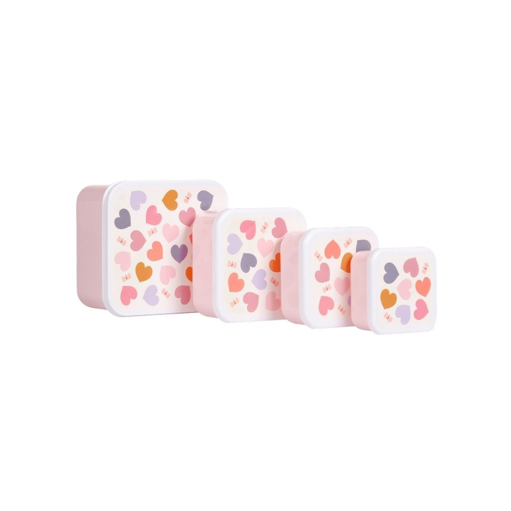A Little Lovely Company Lunch & Snack Box Set Hearts – 4 Stuks