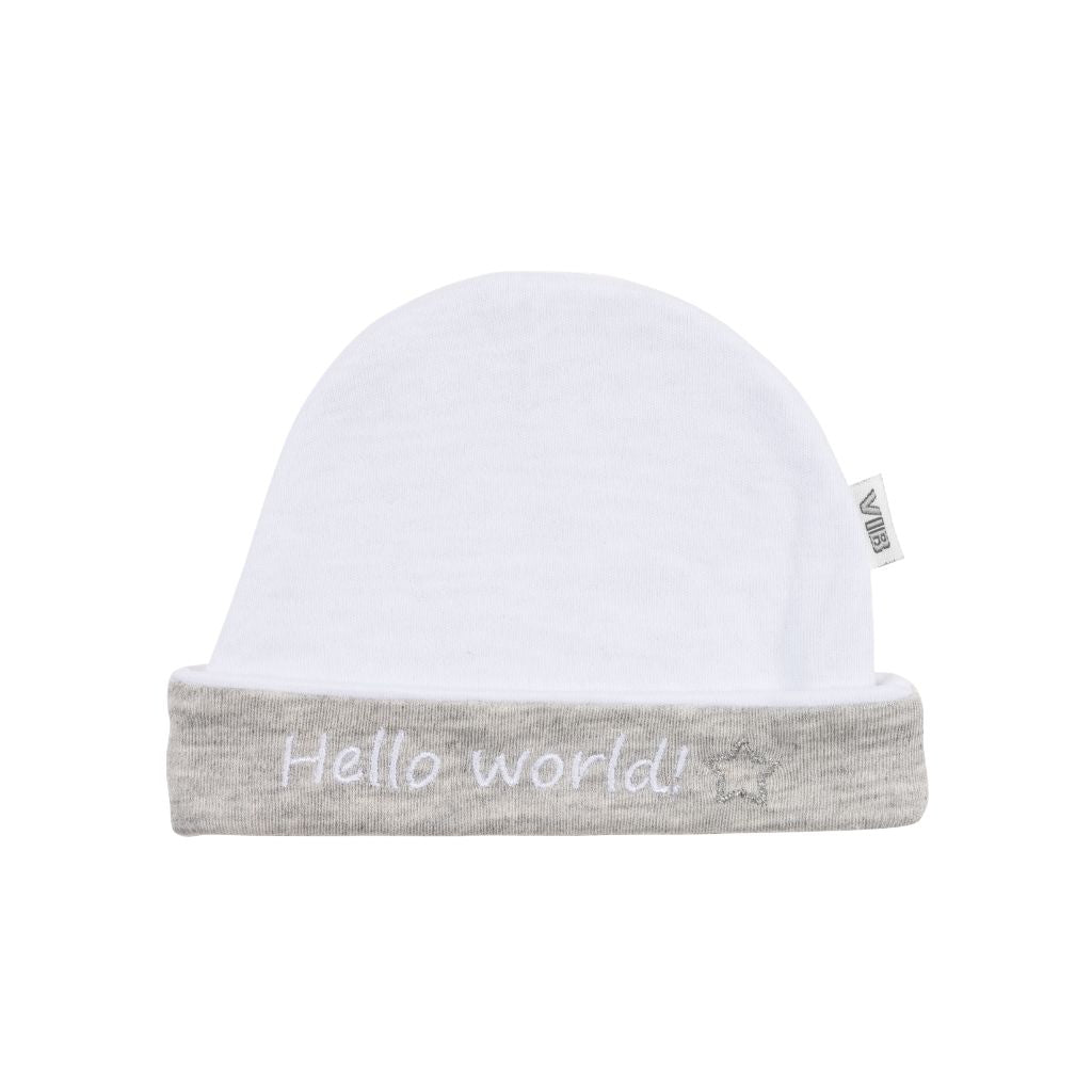 VIB Muts "Hello World" Wit / Grijs Uniseks 0-3 m