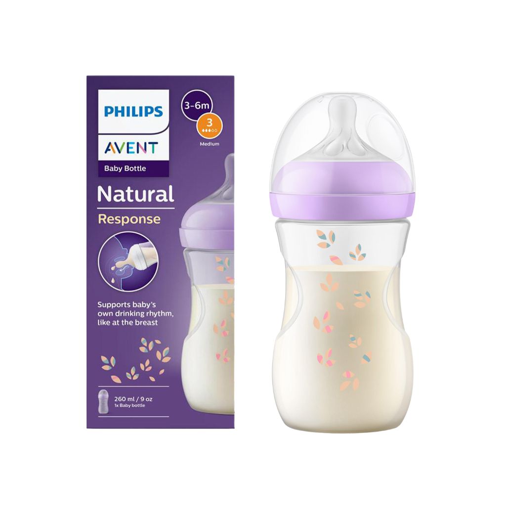 Philips Avent Biberon Natural Response Deco Violet / Vert - 3 Pièces