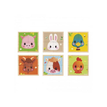Janod Houten Puzzel Boerderij Set Van 4 Kubussen Multi