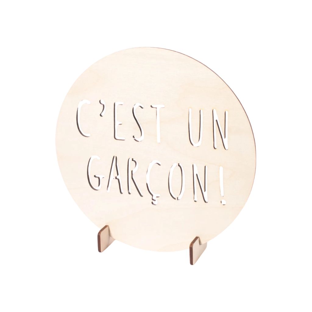Woodie Goodie Gender Reveal Aankondigingsbord "C’est Un Garçon!" Wood