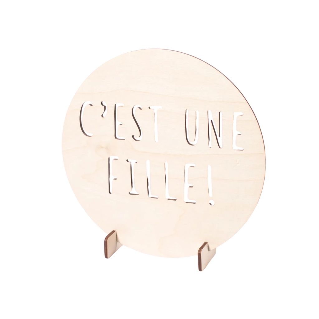 Woodie Goodie Gender Reveal Aankondigingsbord "C’est Une Fille!" Wood