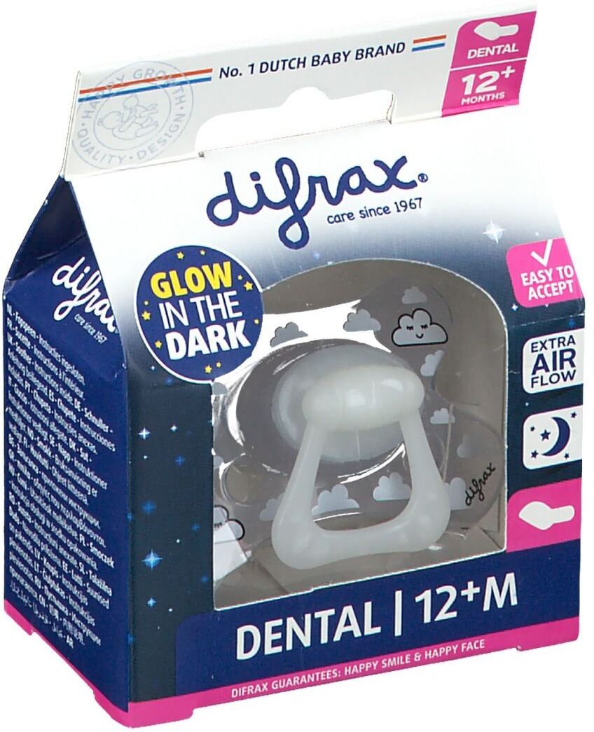Difrax Sucette Dental Glow in the dark Nuit Moutons 12m+