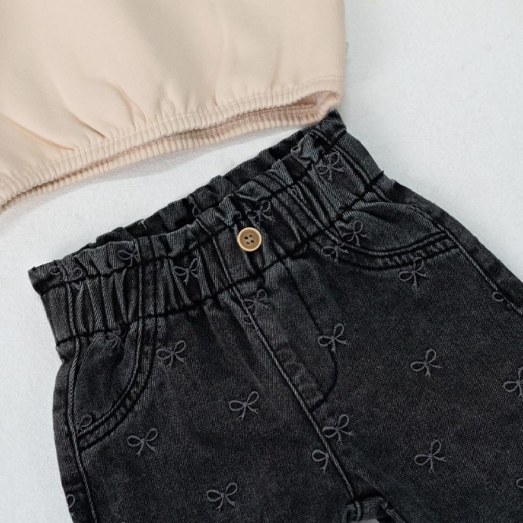 Feetje Pantalon Brodé Hiver Denims Filles Antraciet