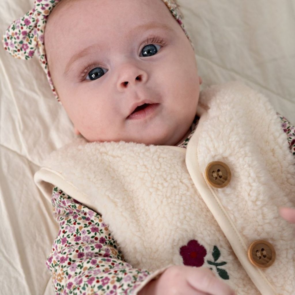 Feetje Gilet en Teddy Avec Broderie Afternoon Tea Filles Creme