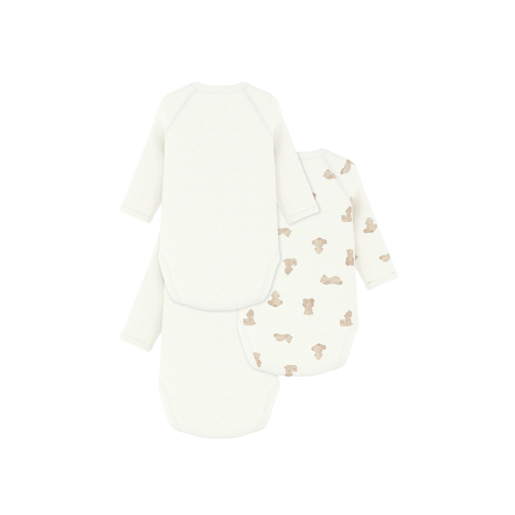 Petit Bateau Body cache-coeur et manches longues Ours - 3 pièces