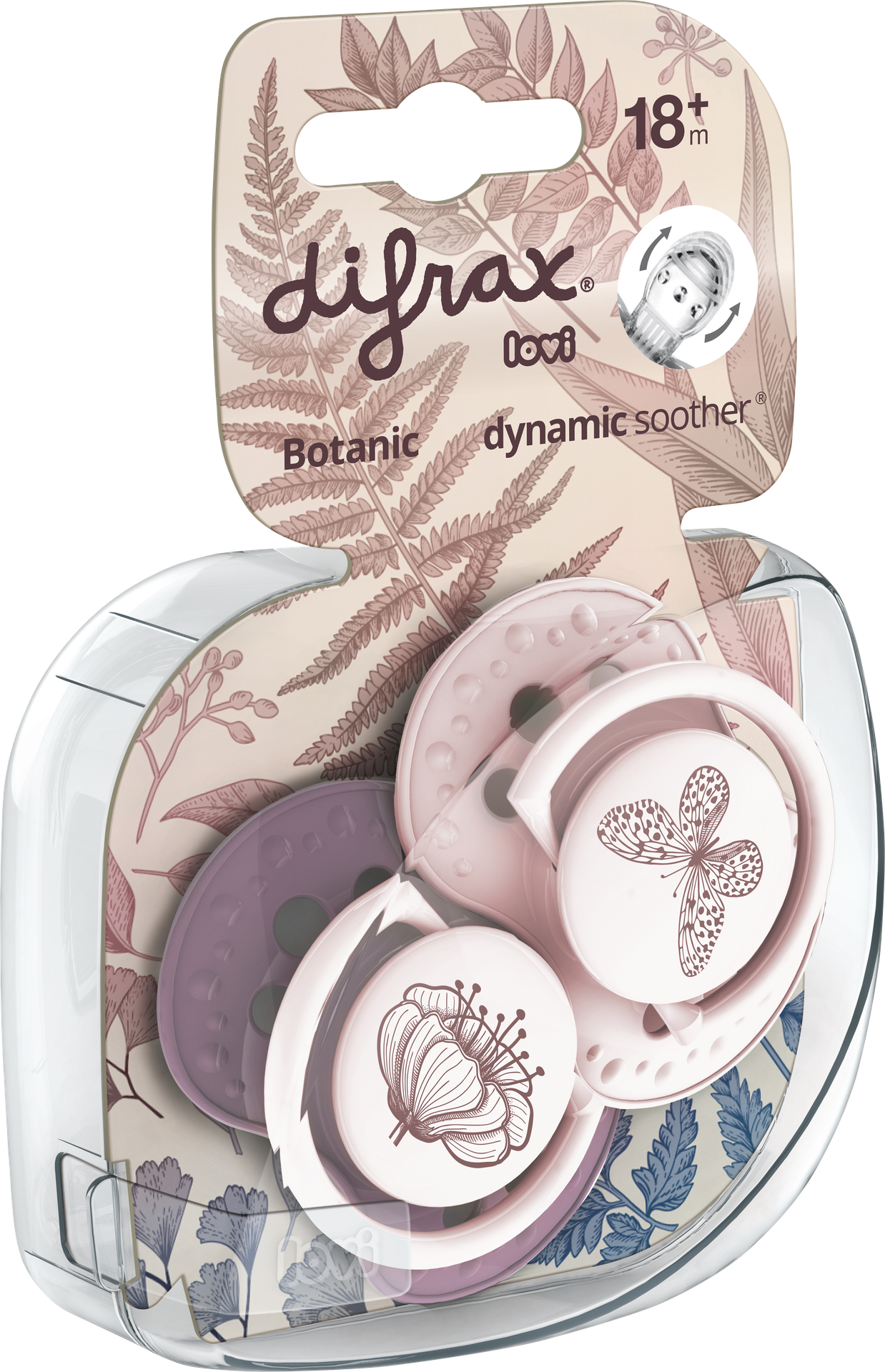 Difrax Sucette + 18 mois LOVI Dynamic Botanic Pink/Purple - 2 pièces