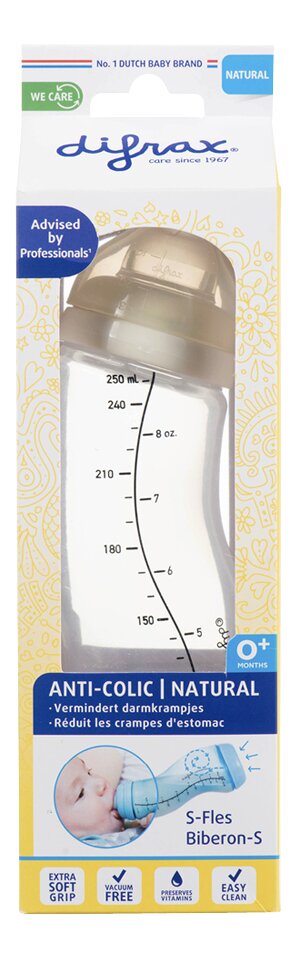 Difrax Biberon en S Natural Popcorn 250 ml