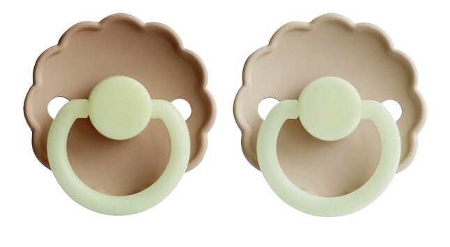 FRIGG Sucette 0 - 6 mois Daisy Night silicone Croissant/Cream - 2 pièces