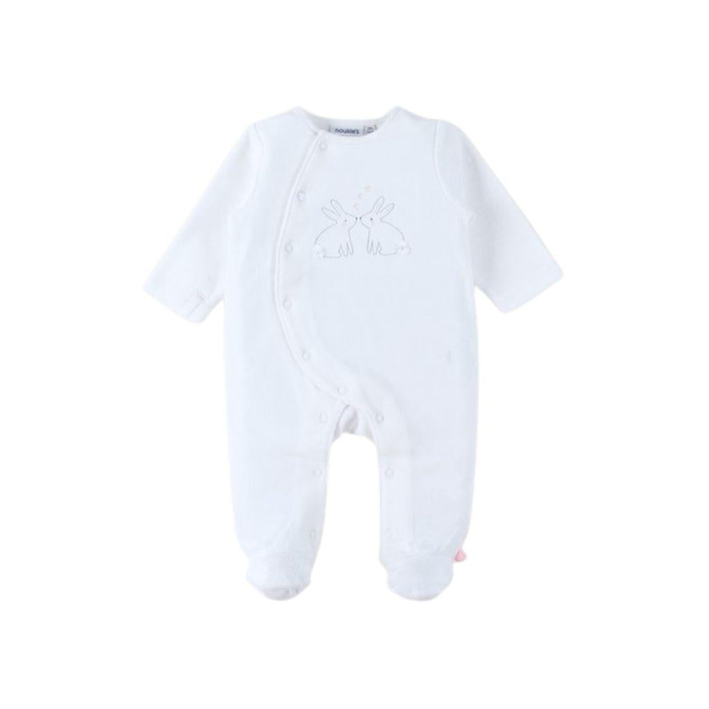 Noukies pyjama wit sluiting vooraan 2 konijntjes m62 uniseks 3