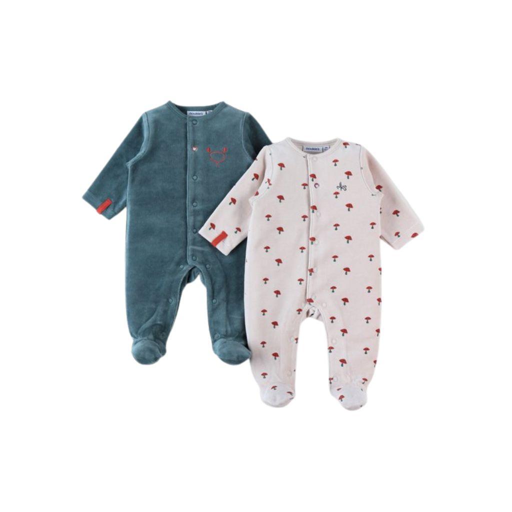 Noukies Pyjama Little Raccoon velours 1M sable/bleu - 2 pièces