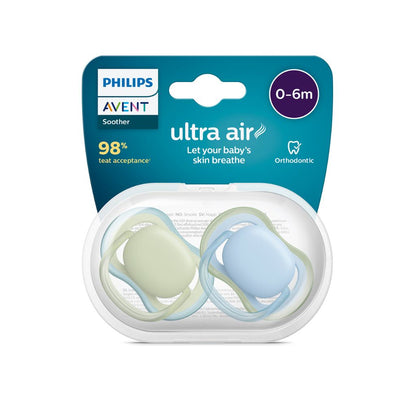 Philips AVENT Fopspeen 0 - 6 maanden Ultra Air pistache, blauw - 2 stuks