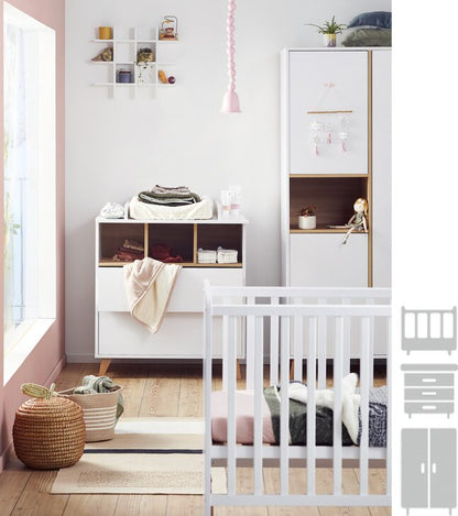 Quax Chambre de bébé 3 pièces (lit + commode + armoire 2 portes) Loft White
