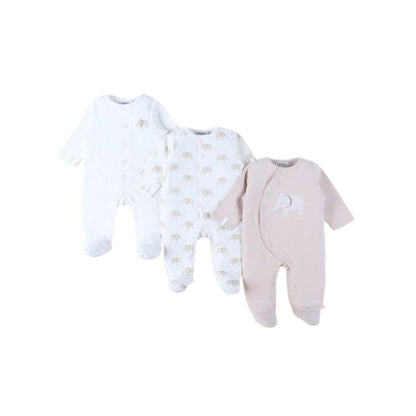 Noukies pyjama per 3 olifant aop zand wit jersey m50 uniseks 0