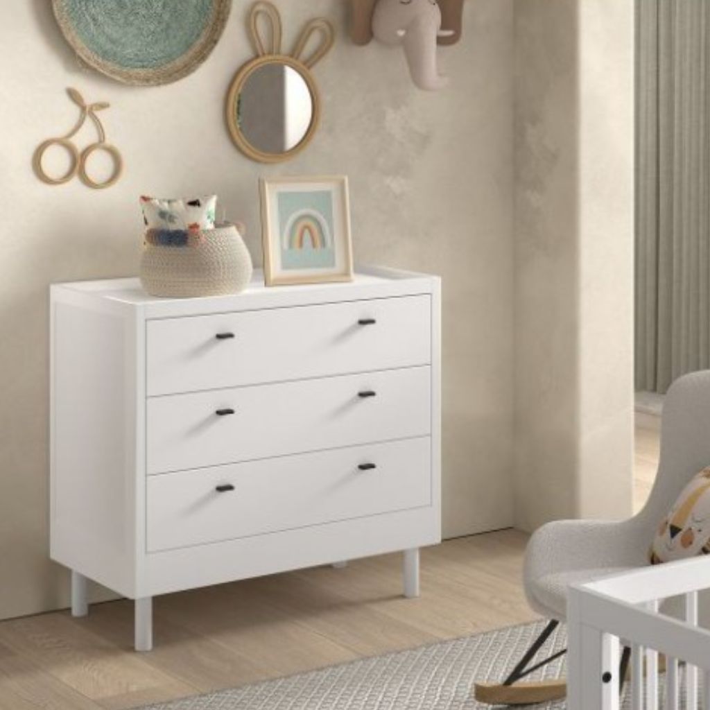Jaxx Chambre de bébé 2 pièces (Lit pour enfant L 140 x Lg 70 cm + commode) Forrest Hêtre blanc