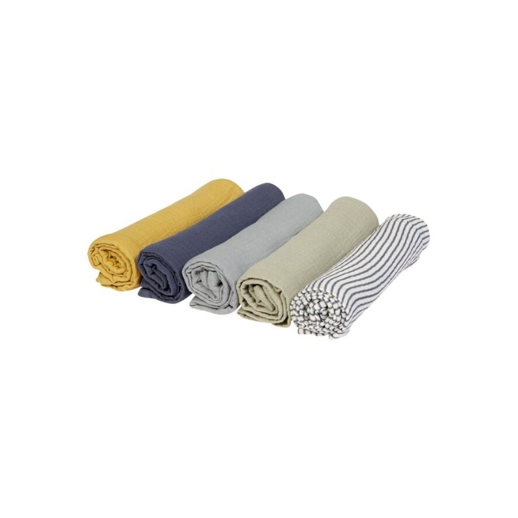 Dreambee Essuie hydrophile Essentials ocre/bleu/gris - 5 pièces