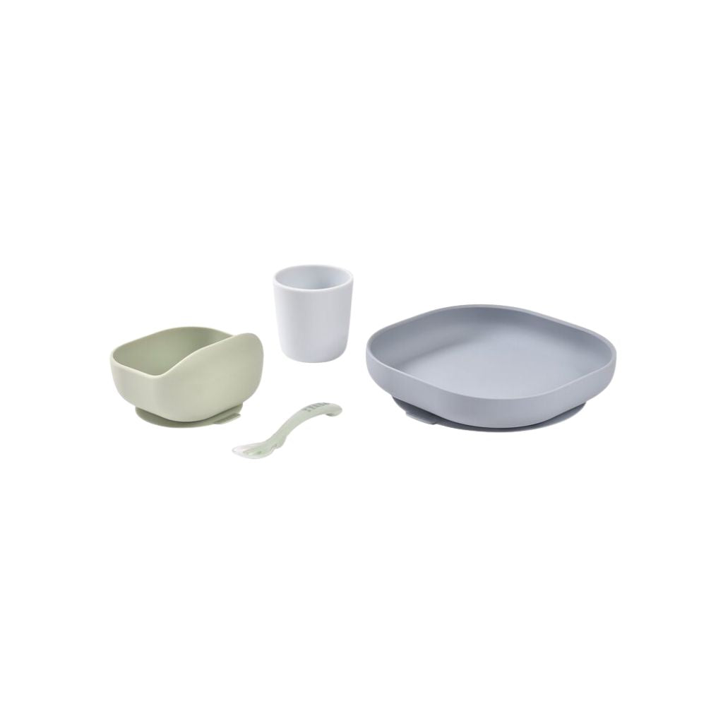 Béaba Set De Repas en silicone Couleur Galet - 4 Pièces