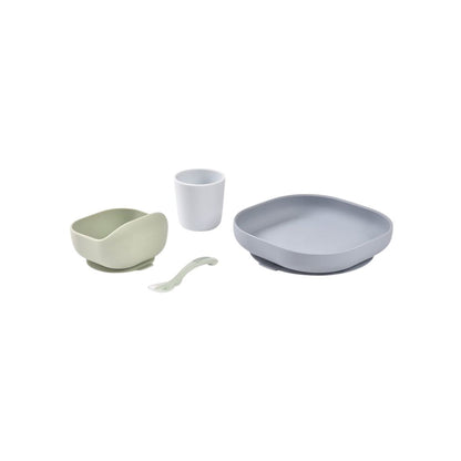 Béaba Set De Repas en silicone Couleur Galet - 4 Pièces