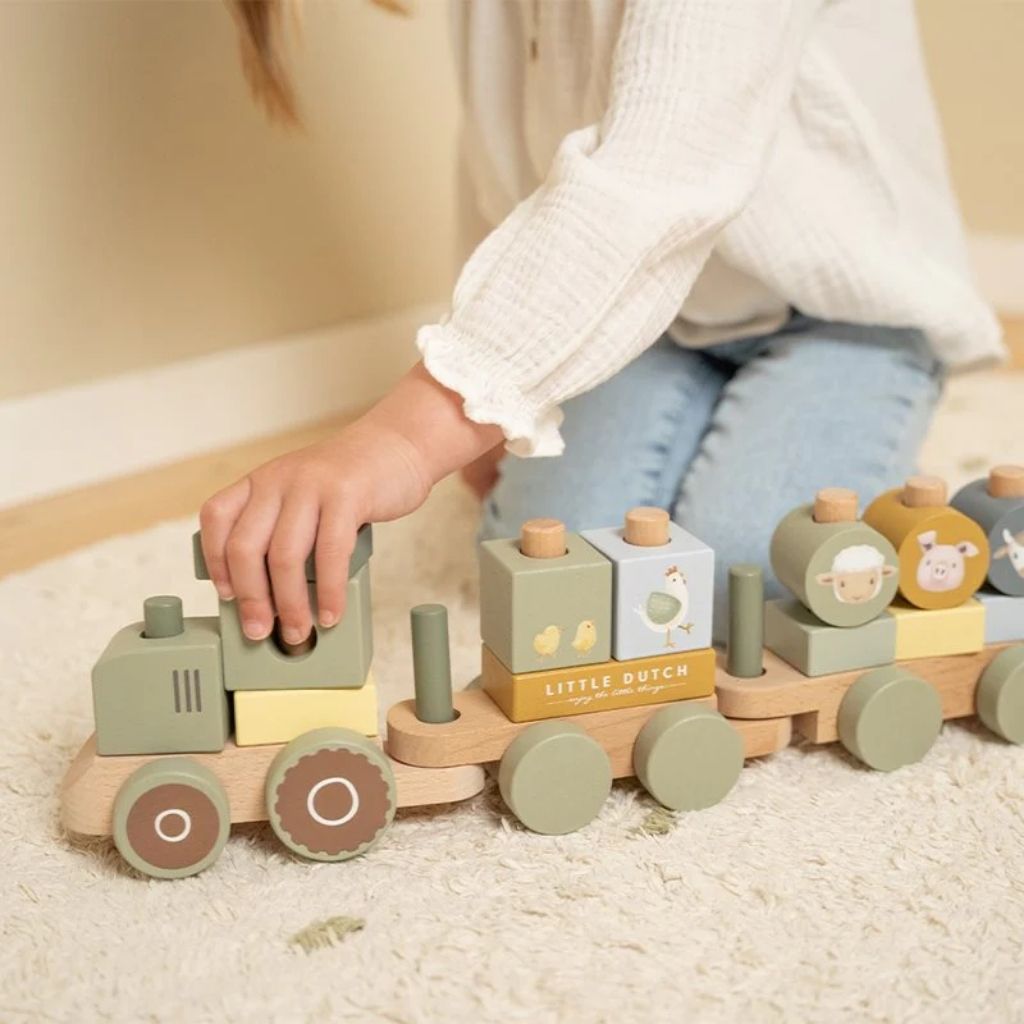 Little Dutch Train à blocs Little Farm tracteur  