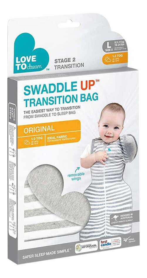 Love to Dream Inbakerzak / Slaapzak Swaddle Up Original Stripe TOG 1,0 Grey 80 cm