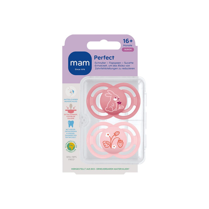 MAM Sucette + 16 mois Perfect Silicone rose - 2 pièces