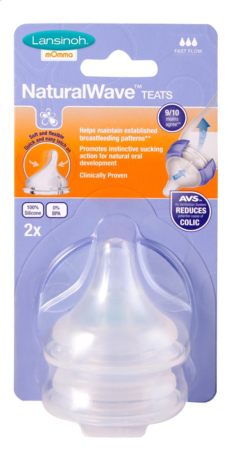 Lansinoh Tétine anticolique NaturalWave débit rapide - 2 pièces