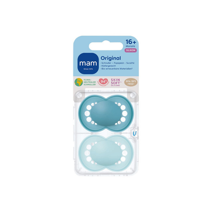 MAM Fopspeen + 16 maanden Original Matt Plain Silicone blauw - 2 stuks
