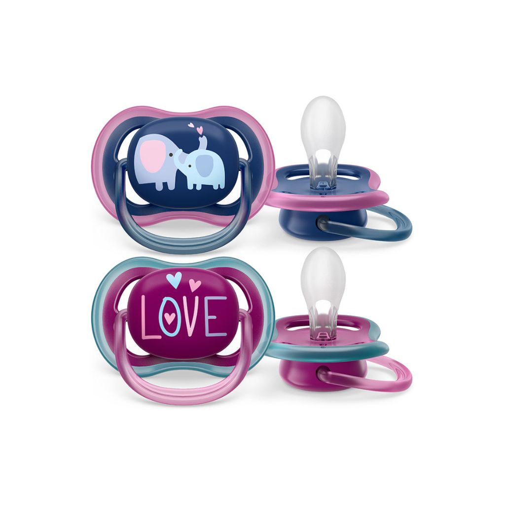Philips AVENT Sucette + 18 mois Ultra Air Elephant, Love - 2 pièces